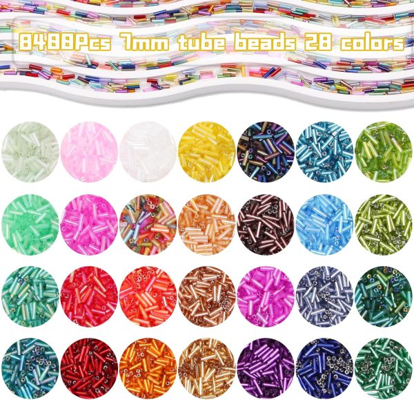 JOJOPLAY Tube Seed Beads 7mm Crafts Glass Bugle Beads with for Jewelry Making Embroidery Decoration (28 Colors, 8400pcs)-1