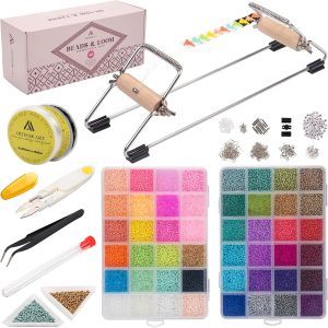 Complete Bead Loom Kit with 24,000 Colorful Glass Beads for Jewelry Making, Non-Stretch Thread and Big-Eye Beading Needles - DIY Craft Supplies Set for Creating Beaded Bracelets, Earrings, Rings-0