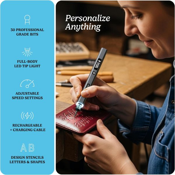 EtchMate Engraving Pen for Metal, Wood, Glass, Plastic & All Materials - Engraver Pen Tool - Teen Boy Gifts - Unique Gifts for Women, Teenage Girl - Cool Christmas Gift Ideas - Craft Kits for Adults-1