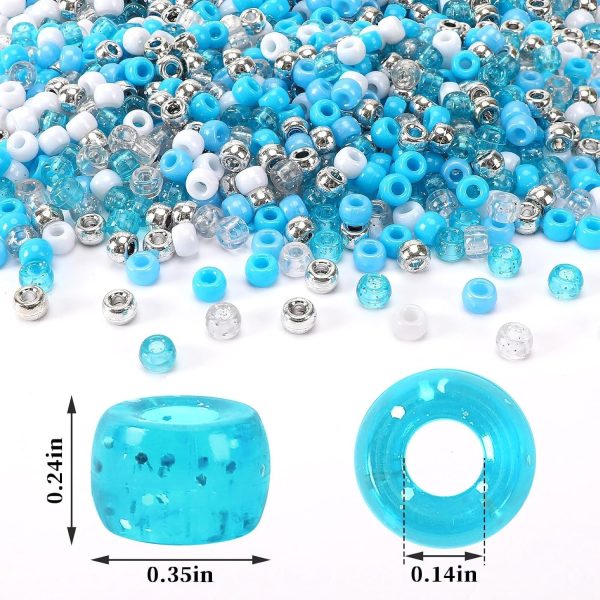 UPINS 1200Pcs Winter Pony Beads,Blue and White Pony Beads Hanukkah Snowflake Hair Glitter Beads Bulk Ocean Sea Beads for Crafts Friendship Necklace Earrings DIY-1