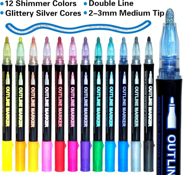 Stocking Stuffers Teen Girls: 12 Glitter Markers Christmas Gifts Teens Outline Glitter Pens Shimmer,Tween Teen Girl Gifts Trendy Stuff,Art Supplies Kids 6-8 9-12 10-12,Arts Crafts Kids Ages 8-12 Cute-1