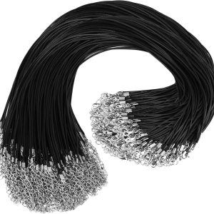 100Pcs Premium Leather Necklace Chains Bracelet Cord with Clasps for Pendants, Bulk Waxed Rope Necklace String, Black , 18" for Jewelry Making Supplies, 1.5mm DHOOZ-0
