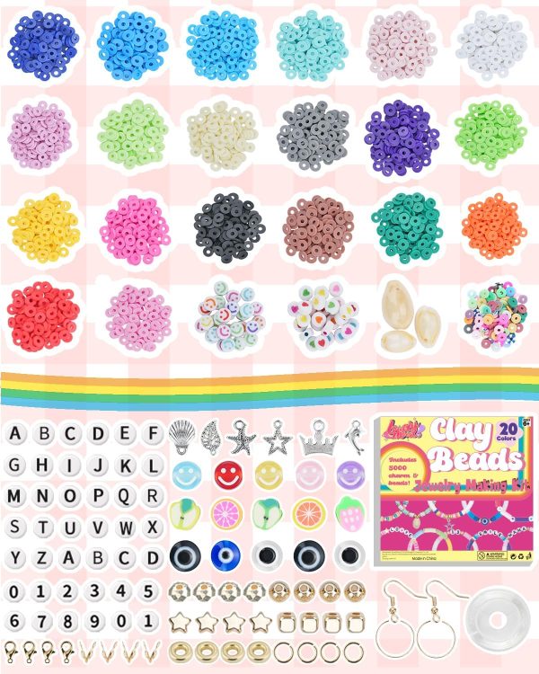 LovelyMoon Bracelet Making Kit 5000 Pcs Clay Beads Flat Preppy Beads for Friendship Jewelry Making Polymer Heishi Beads with Charms Gifts for Teen Girls Crafts for Girls Ages 6 7 8 9 10 11 12-2