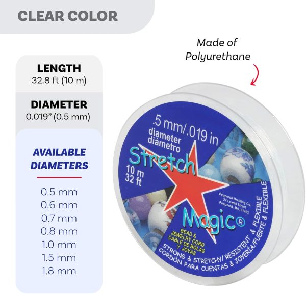Stretch Magic Elastic Beading Cord – Clear Color, 0.5mm in Diameter, 10-Meter (32 ft) - Easy to Knot, Strong & Stretchy String for Making Beaded Jewelry-2