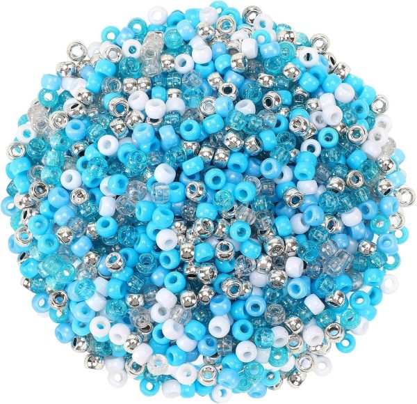 UPINS 1200Pcs Winter Pony Beads,Blue and White Pony Beads Hanukkah Snowflake Hair Glitter Beads Bulk Ocean Sea Beads for Crafts Friendship Necklace Earrings DIY-0