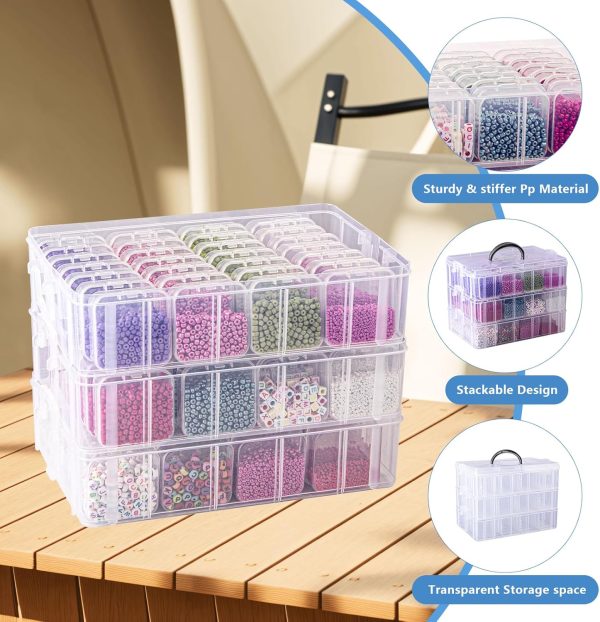 VTG Bead Organizer Box, 84 Pcs Small Organizers, 3-Tier Bead Storage Containers Portable Organizer and Storage Box Stackable Plastic Cases for Bracelet Making DIY Jewelry Nail Charms-4