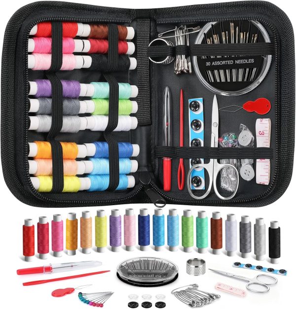 Coquimbo Sewing Kit Stocking Stuffers Christmas White Elephant Gifts for Adults Teen Girls Grandma Beginner Traveler, Portable Sewing Supplies Accessories with Thread, Needles, Scissors (Black, M)-0
