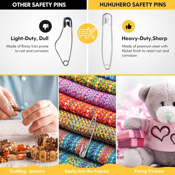 Huhuhero 160Pcs Safety Pins, Large & Small Safety Pins for Clothes Sewing Craft, Nickel Plated Steel Assorted Size Pins Bulk, Art and Craft Supplies (Sliver) pinster