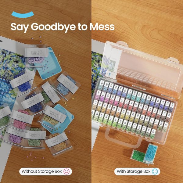 ARTDOT 64 Jars Storage Containers for Diamond Art Kits for Adults, Portable Storage Organizer with Sticker Labels for Diamond Painting Accessories and Tools-1