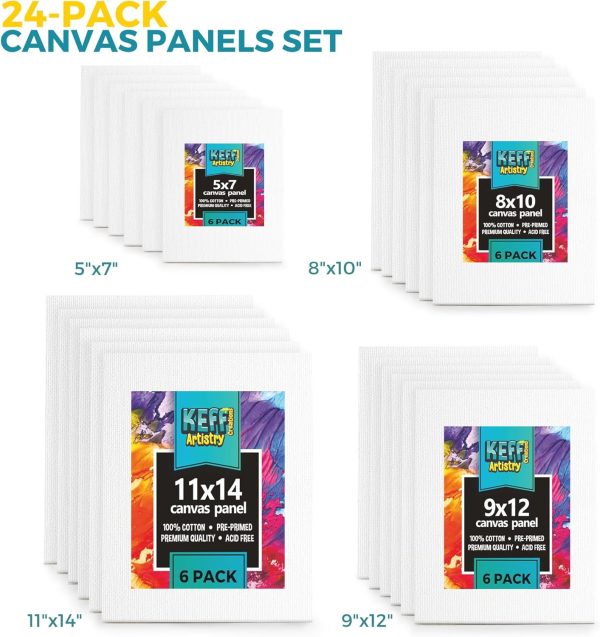 KEFF 24-Pack Canvas for Painting, 6 of 5x7, 8x10, 9x12,11x14 Painting Canvas Boards, Art Supplies for Adults & Kids - 100% Cotton Primed Canvases for Painting Acrylic, Oil, Watercolor, Tempera-1