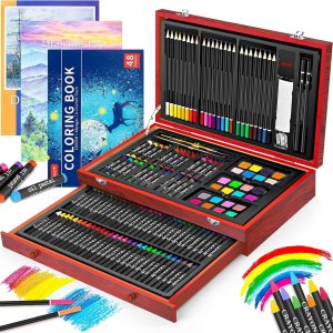 iBayam Art Supplies, 150-Pack Deluxe Wooden Art Set Crafts Drawing Painting Kit with 2 -Sketch Pads, 1-Coloring Book, Gift Box for Kids Adults Artist Beginners Teens Girls Boys 5 6 7 8 9 10 11 12-0