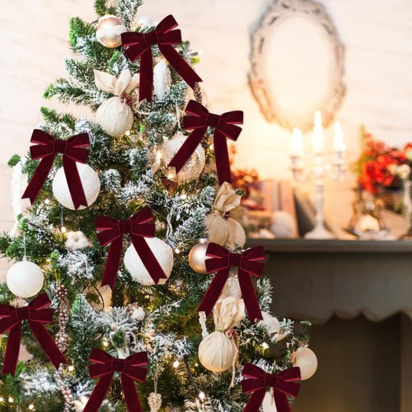 10 Yards Burgundy Velvet Ribbon 1 Inch for Christmas Tree,Dark Red Velvet Christmas Ribbon for Gift Wrapping Crafts Bow Wreath Holiday Decorations (Burgundy)-1