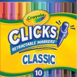 Crayola Clicks Retractable Tip Markers (10ct), Stocking Stuffers for Kids & Toddlers, Cone Tip Washable Art Marker Set, Coloring Book Supplies, No Dry, 3+-0