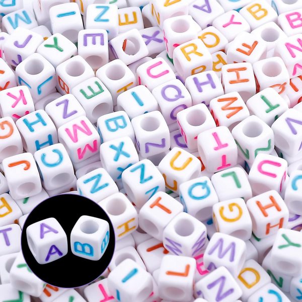 Augshy 1400pcs 5 Color Cube Alphabet Beads Bracelet Letter Beads for Bracelets Making with 1 Roll 50M Crystal String Cord for Jewelry Making（6mm） cube storage