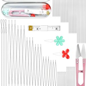 FIVEIZERO 87 Pcs Beading Needles Set – 3 Types: 6 Sizes Big Eye Seed Bead Needle & 6 Sizes Long Straight, Collapsible Twisted Flexible Needle, Beading Needles for Jewelry Making-0