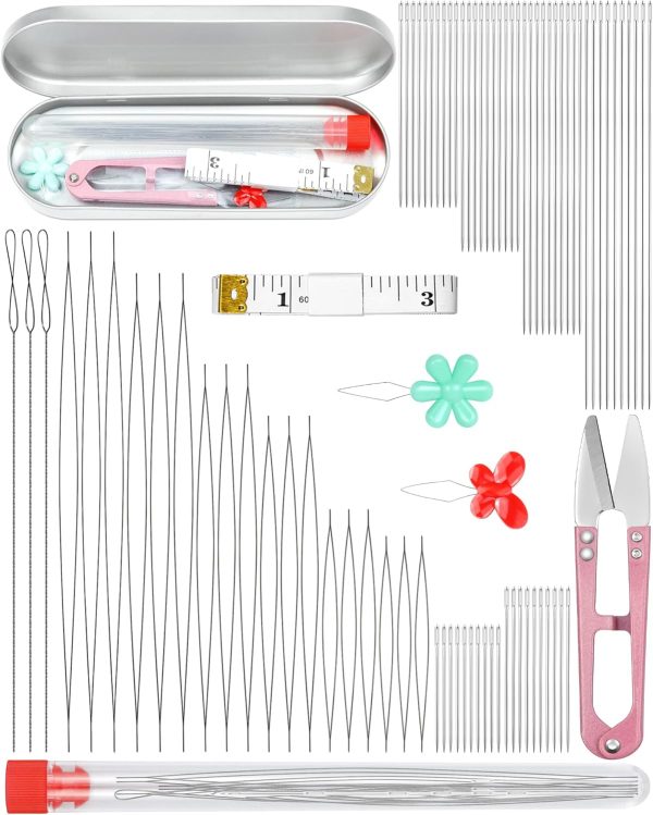 FIVEIZERO 87 Pcs Beading Needles Set – 3 Types: 6 Sizes Big Eye Seed Bead Needle & 6 Sizes Long Straight, Collapsible Twisted Flexible Needle, Beading Needles for Jewelry Making five zero six