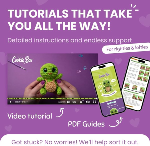 Cookie Box Crochet Kit for Beginners – Gift Set to Make Turtle Hugo Amigurumi Plushie – Easy DIY Crochet & Knitting Starter Kit with Video and PDF Tutorials-2