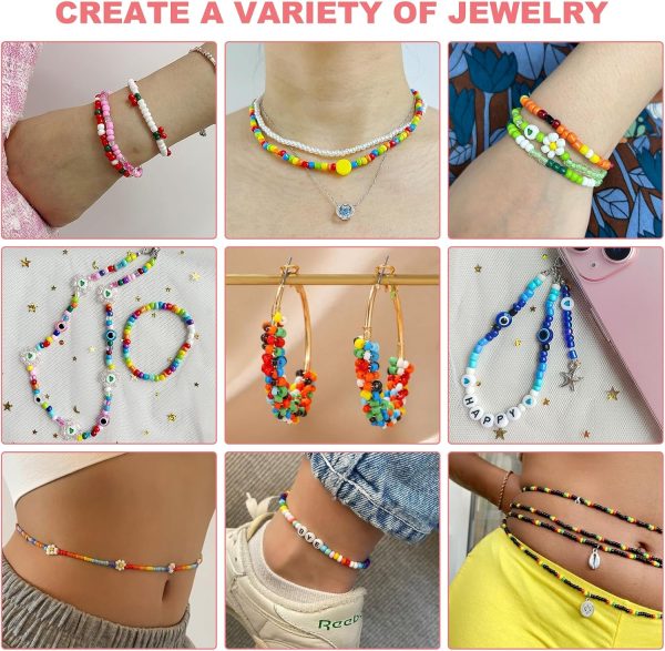 Redtwo 4mm Glass Seed Beads for Jewelry Bracelet Making Kit, Small Beads Friendship Bracelet Kit, Tiny Waist Beads with Letter Beads and Elastic String, DIY Art Craft Girls Gifts.-1