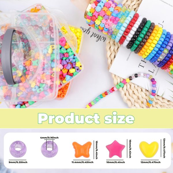 4800 Pcs Pony Beads for Friendship Bracelets 6x9mm 18 Solid 8 Color Shapes 10 Glitter Plastic Beads for Jewelry Making Supplies Necklaces Keychains Hair Braid DIY Craft Accessories-1