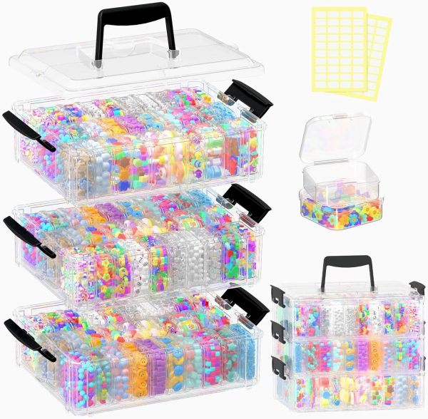 Bead Organizer Box 90 Pcs, 3-Tier Large Capacity Stackable Bead Storage Containers, Portable Plastic Craft Organizers for Jewelry Making, Bracelets, DIY, Nail Art Charms-2