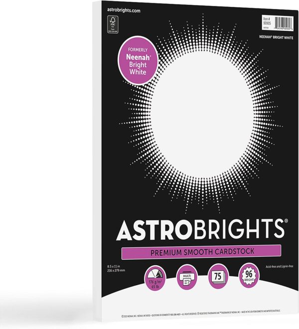 Astrobrights/Neenah Bright White Cardstock, 8.5" x 11", 65 lb/176 gsm, White, 75 Sheets (90905-02) - Packaging May Vary-0