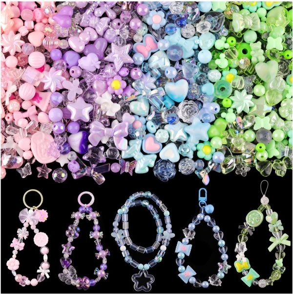 Assorted 180-240PCS Acrylic Beads for Bracelet Making, Flower Bow Butterfly Candy GummyBear Aesthetic Bracelet Charms,Cute Beads for Jewelry Making DIY Necklace Keychain Phone Charm-0