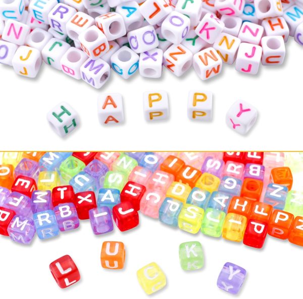 Augshy 1400pcs 5 Color Cube Alphabet Beads Bracelet Letter Beads for Bracelets Making with 1 Roll 50M Crystal String Cord for Jewelry Making（6mm） sc 1400pcs2