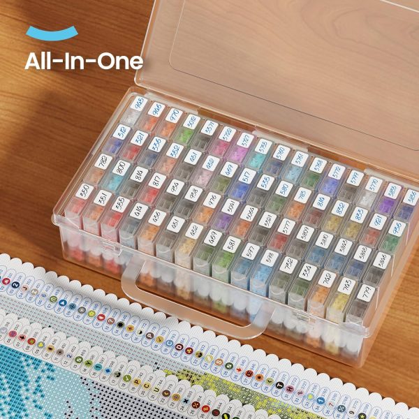ARTDOT 64 Jars Storage Containers for Diamond Art Kits for Adults, Portable Storage Organizer with Sticker Labels for Diamond Painting Accessories and Tools-2