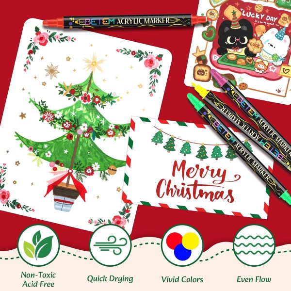 Betem 24 Colors Dual Tip Acrylic Paint Pens Markers, Premium Acrylic Paint Markers Stocking Stuffers for Rock, Wood, Fabric, Glass, Canvas, Ceramic, Christmas Gifts for Teens DIY Crafts Art Supplies-4