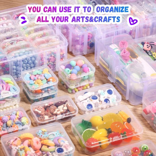 Funtopia Bead Organizers and Storage, 56 Pcs Small Plastic Containers with Lids and 3-Tier Stackable Storage Box, Mini Clear Organizers for Jewelry Toys Craft Storage (4 Sizes)-3