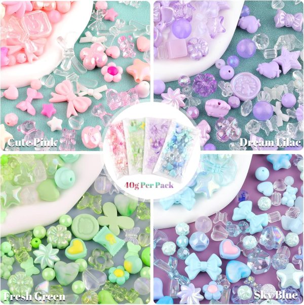 Assorted 180-240PCS Acrylic Beads for Bracelet Making, Flower Bow Butterfly Candy GummyBear Aesthetic Bracelet Charms,Cute Beads for Jewelry Making DIY Necklace Keychain Phone Charm-3