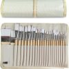 Paint Brushes Set of 24 Pieces Wooden Handles Brushes with Canvas Brush Case, Professional for Oil, Acrylic and Watercolor Painting-0
