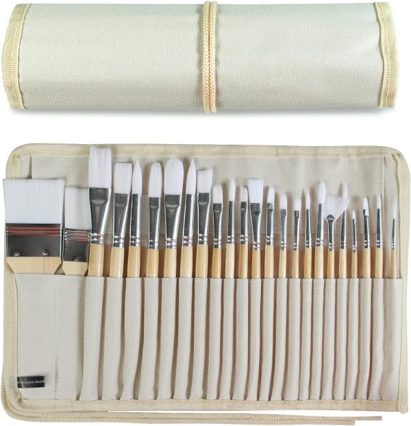 Paint Brushes Set of 24 Pieces Wooden Handles Brushes with Canvas Brush Case, Professional for Oil, Acrylic and Watercolor Painting-0