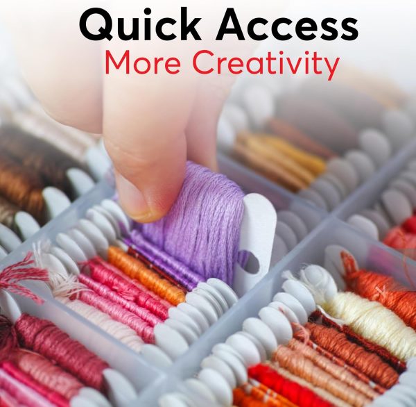 2PACK Embroidery Floss Organizer Box with 50 Cardboard Bobbins - 17 Compartments Clear embroidery thread and Beads organizer box, Snap-Tight Clear Sewing Organizer - Jewelry Bead Holder (Made in USA)-2