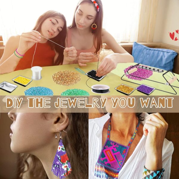 Frame Bead Loom Kit for Beaded Bracelets Earrings Belts Making, Include 17250 Seed Beads 3mm 18 Colors and 150 Meter Clear String, Beading Trays, Needles, with Instruction, DIY Boho Jewelry-3