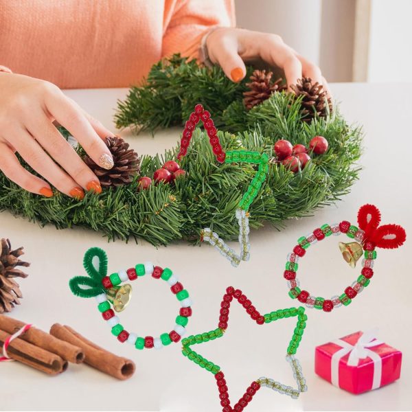 Christmas Beads(1200Pcs 6x9mm) Pony Beads Bulk, Red White Green Glitter Bead for Hair Braids, Christmas Decoration,Friendship Crafts (Xmas Glitter)-4