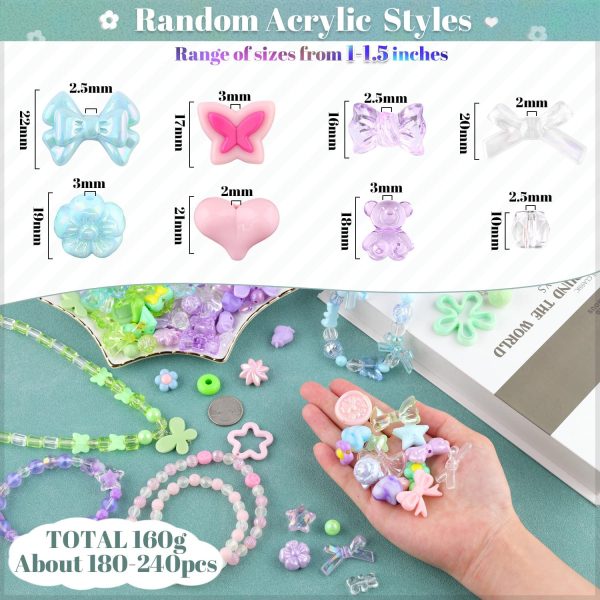 Assorted 180-240PCS Acrylic Beads for Bracelet Making, Flower Bow Butterfly Candy GummyBear Aesthetic Bracelet Charms,Cute Beads for Jewelry Making DIY Necklace Keychain Phone Charm-1