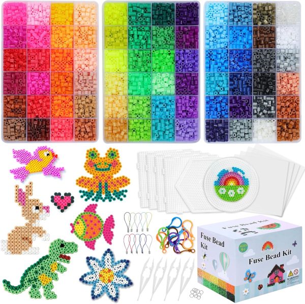 QUEFE Fuse Beads Kit 15000 Pcs 72 Colors 5mm Beads Craft Kit Including Pegboard, Melting Beads, Ironing Paper, Tweezers & Colorful Hooks, Christmas Home School Arts and Crafts Supplies for Girls-0