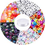 Augshy 1400pcs 5 Color Cube Alphabet Beads Bracelet Letter Beads for Bracelets Making with 1 Roll 50M Crystal String Cord for Jewelry Making（6mm）-0