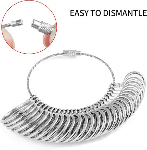 Bflaae Ring Sizer Measuring Tool Kit, 27 PCS Stainless Steel Measuring Ring Tool, US Ring Size 0-13 with Half Size, 2 PCS Reusable Finger Size Tape with Magnified Glass 1-17 USA Rings Size-4
