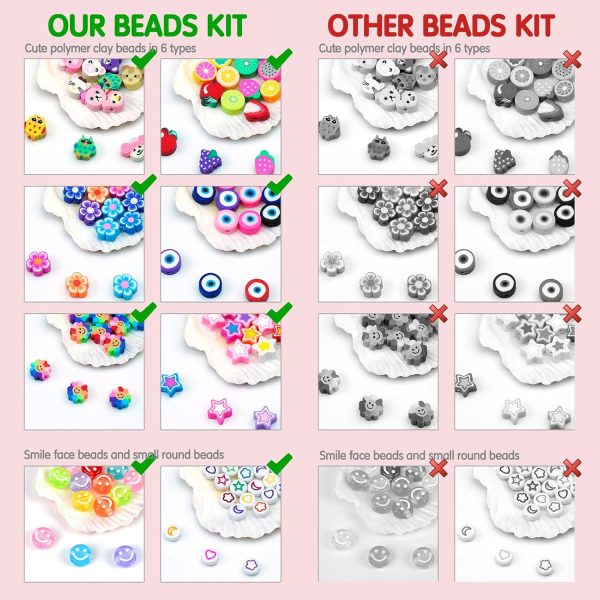 Dowsabel Bracelet Making Kit, Beads for Bracelets Making Pony, Kandi, Polymer Clay, Smile Face & Letter Beads for Jewelry Making, DIY Arts and Crafts Gifts Toys for Girls Age 6-12-3