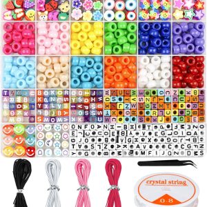 Dowsabel Bracelet Making Kit, Beads for Bracelets Making Pony, Kandi, Polymer Clay, Smile Face & Letter Beads for Jewelry Making, DIY Arts and Crafts Gifts Toys for Girls Age 6-12-0