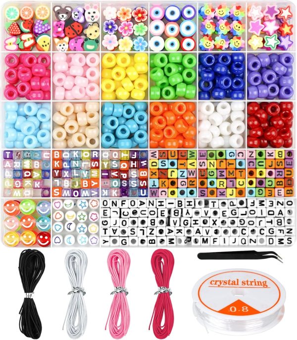 Dowsabel Bracelet Making Kit, Beads for Bracelets Making Pony, Kandi, Polymer Clay, Smile Face & Letter Beads for Jewelry Making, DIY Arts and Crafts Gifts Toys for Girls Age 6-12-0