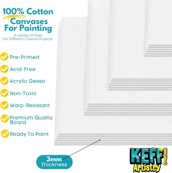 KEFF 24-Pack Canvas for Painting, 6 of 5x7, 8x10, 9x12,11x14 Painting Canvas Boards, Art Supplies for Adults & Kids - 100% Cotton Primed Canvases for Painting Acrylic, Oil, Watercolor, Tempera-2