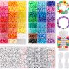 Quefe 3960pcs Pony Beads for Friendship Bracelet Making Kit 48 Colors Kandi Beads Set, 2400pcs Plastic Rainbow Bulk and 1560pcs Letter Beads with 20 Meter Elastic Threads for Craft Jewelry Necklace-0