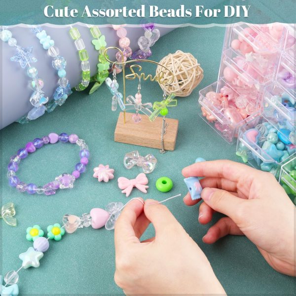 Assorted 180-240PCS Acrylic Beads for Bracelet Making, Flower Bow Butterfly Candy GummyBear Aesthetic Bracelet Charms,Cute Beads for Jewelry Making DIY Necklace Keychain Phone Charm-2