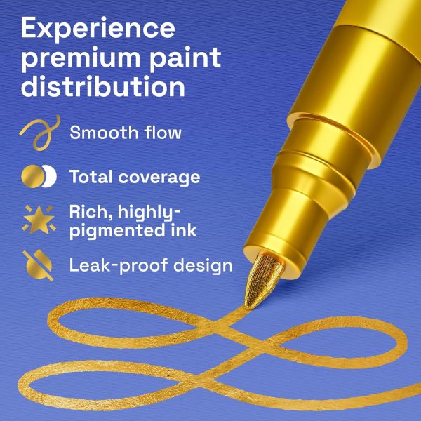 ARTISTRO 2 Gold Acrylic Paint Markers - 0.7mm Extra Fine-Tip Metallic Paint Pens - Perfect for Crafting, Art Projects, & More-3