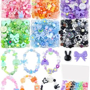 450PCS FIVEIZERO Assorted Acrylic Beads for Bracelet Making, Flower Star Heart Butterfly Candy Gummy Bear Kawaii Aesthetic Cute Beads for Jewelry Making, Keychains, Necklace, Phone Charms, DIY Crafts-0