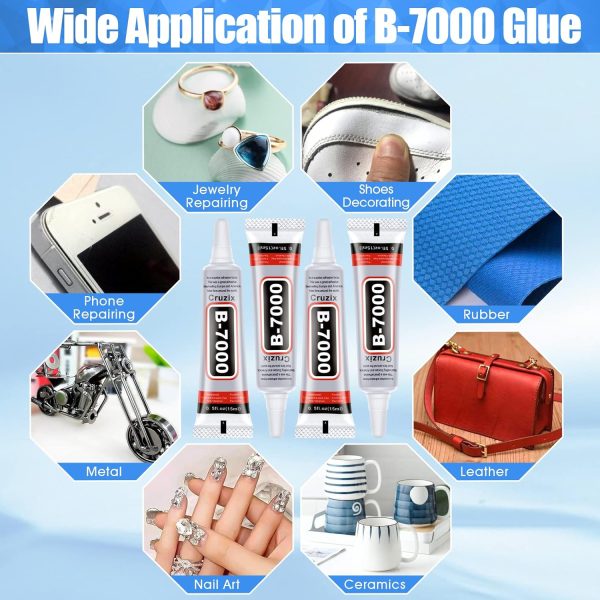 B-7000 Glue Clear for Rhinestone Crafts, Jewelry and Bead Adhesive B7000 Semi Fluid High Viscosity Glues for Clothes Shoes Fabric Cell Phones Screen Repair Metal Stone Nail Art Glass (4x15 ml/0.5 oz)-3
