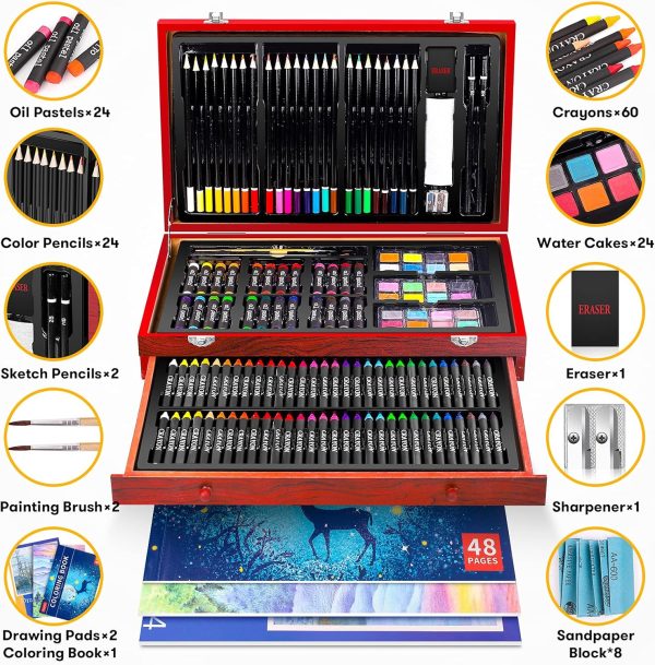 iBayam Art Supplies, 150-Pack Deluxe Wooden Art Set Crafts Drawing Painting Kit with 2 -Sketch Pads, 1-Coloring Book, Gift Box for Kids Adults Artist Beginners Teens Girls Boys 5 6 7 8 9 10 11 12 150 pack year smoker
